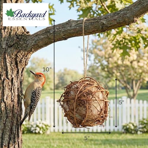 Alpaca Wool Bird Nesting or Feeding Ball | Vine Ball Filled with Real Alpaca Fiber, Not Synthetic Filler - Refill with Nesting Material or Suet for Year-Round Use