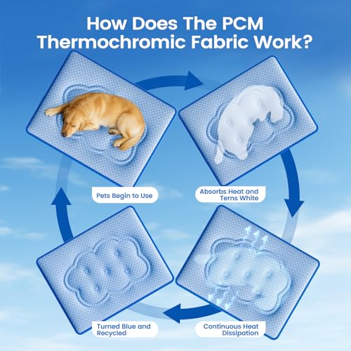 Dog Cooling Mat, Thick Cooling Mat for Dogs with PCM & Thermochromic Tech, Dual-Sided Durable Waterproof Cool Pet Bed Mat for All-Year Use, Q-Max>0.5, Machine Washable, Non-Toxic - M(19" x 29") - size: Medium