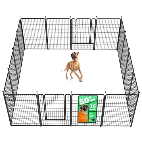 FXW Rollick Dog Playpen, Indoor, Yard & RV Camping, 50" H, 16 Panels | Easy setup, Heavy-duty, DIY layouts, for Ultra Large Dogs, Patented - color: Black, size: 50"H