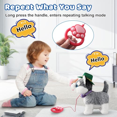 Husky Walking Dog Toy for Kid Boy with Leash Barking Talking Lick Wag Tail | Interactive Puppy Robot That Repeats You Say for Girls, Fake Plush Singing Pet Doggy Pretend Dress Up Birthday Christmas 3+ - color: 3.husky Dog