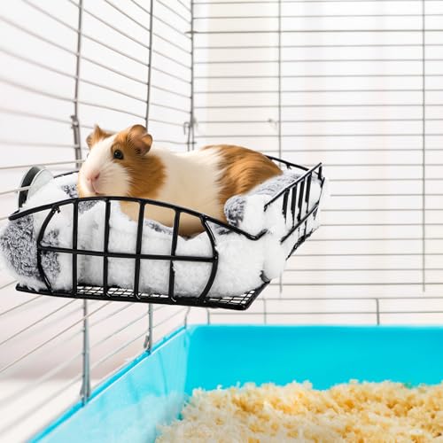Metal Rat Cage Hanging Platform with Mat, Chew Proof | Rat Hammock Basket Squirrel Cage Bed Platform Accessories, Small Animal Habitat for Hamster, Hedgehog, Chinchilla Pig, Black
