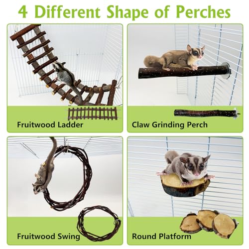 BNOSDM Sugar Glide Cage Accessories 6 Packs Wood Sugar Glider Toys and Hamster Wood House with Ladder Bundle