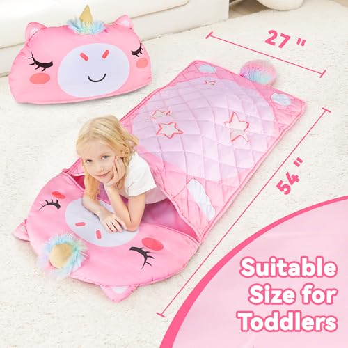 iPlay, iLearn Kid Sleeping Bag, Unicorn Slumber Sack, Toddler Girl Nap Mat | 2 in 1 Pink Animal Cushion Pillow Blanket, Happy Travel Sleepover Daycare Preschool Birthday Gift for 3 4 5 6 Year Old Child - style: Unicorn