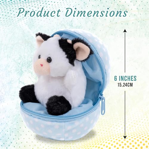 Easter Stuffed Animal - 6 inch - Surprise Zip up Egg Hideaway Springtime Inspired Plush Toy Gift for Kids, Boys and Girls - Easter Mother's Day Birthday (New Cow Egg) - color: New Cow Egg