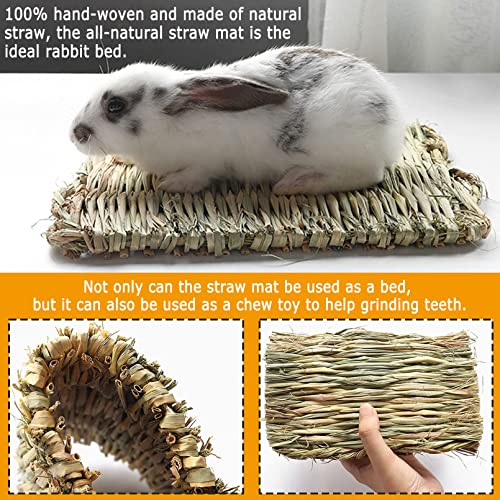 Bunny Grass Bed Mat 18Pcs Rabbit Chew Toys Set Hand-Made Woven Hay Mat | Wood&Bamboo Sticks and Timothy Grass Cake&Ball,Small Animals Teeth Grinding Chew Treat Toy for Guinea Pig - size: 18PCS Bunny Chew Toys