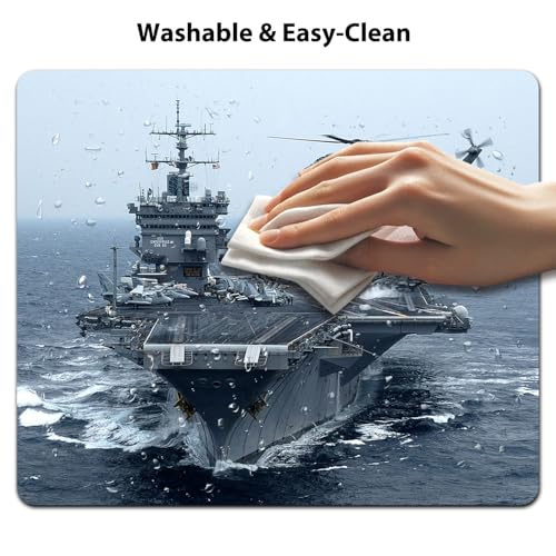 Aircraft Carrier US Navy Mouse Pad, Helicopter Military Warship Desk Mat | Blue Ocean Patriotic Design for Veteran, 9.5"x 7.9", Cute Smooth & Anti-Slip Mousepad - color: Water Blue