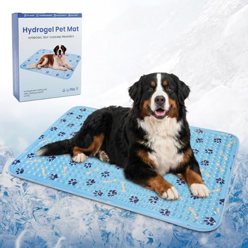 Cooling Dog Bed 44 Inch, Patent Self-Cooling Gel Mat for Large Dogs, | Cats & Multi-Pet Homes, Waterproof Non-Slip Cooling Pad for Kennels, Patios, Camping, Outdoor Summer Heat Relief - size: Large