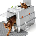 Q5 Stainless Steel Litter Box (Light Grey, X-Large) | Enclosed Litter Box with Leak-Resistant Design, High Sides, Front Entry and Top Exit; Odor Control, Scoop and Mat Included - color: Light Grey