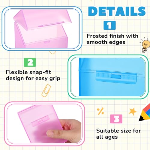 Clabby 4 Pcs Clear Plastic Crayon Boxes Hold 24 Count, Blue,Pink | Organizer Box, Case, Colorful, Portable Storage Holder with Snap Lid, for Boys Girls Kids School Classroom Home Art Supply - color: Blue,Pink