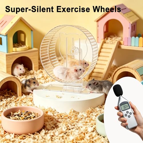 Silent Hamster Wheel 9.3 Inch, Quiet Spinner Running Wheel with Adjustable Stand & Non-Slip Track – Ideal Small Animal Cage Accessories for Hamsters Gerbils Dwarf Syrian Mice - color: (5A Premium Edition）Hamster Wheel+Pink Comb + Bowl