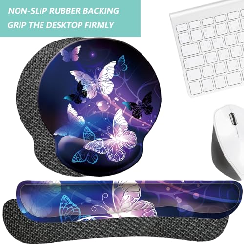 Keyboard Wrist Rest Pad Mouse Pad with Wrist Support Set of 3, Mousepad with Non-Slip Rubber Base, Ergonomic Memory Foam Mouse Wrist Cushion Support for Home Office Laptop Computer Gaming, Butterfly - color: Butterfly