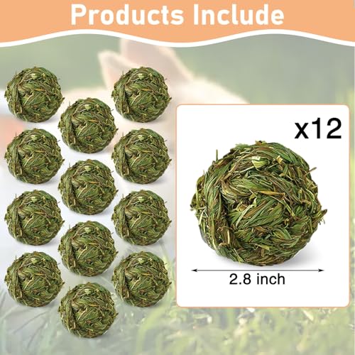 Hamiledyi 12 Pcs Rabbit Chew Ball Timothy Grass Ball Small Animal Activity Play Chew Toys Teeth Grinding for Bunny Rabbits Hamster Guinea Pigs Gerbils Chinchillas - style: Round 12 PCS