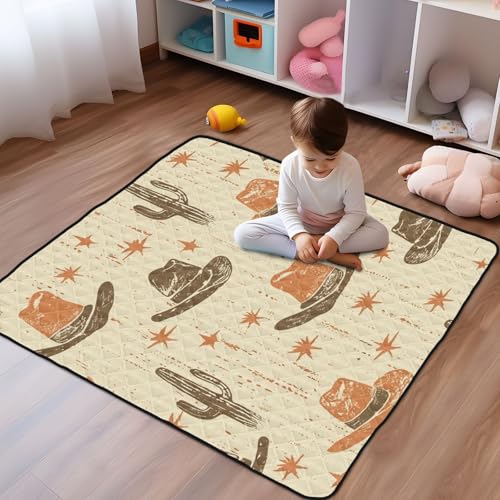 Baby Play Mat Desert Cowboy Hat and Cactus 50 x 50 Playpen Baby Mats for Floor Play Gym Crawling Mat Non-Slip Cushioned Playmat for Infants, Babies, Toddlers - color: Multi 16