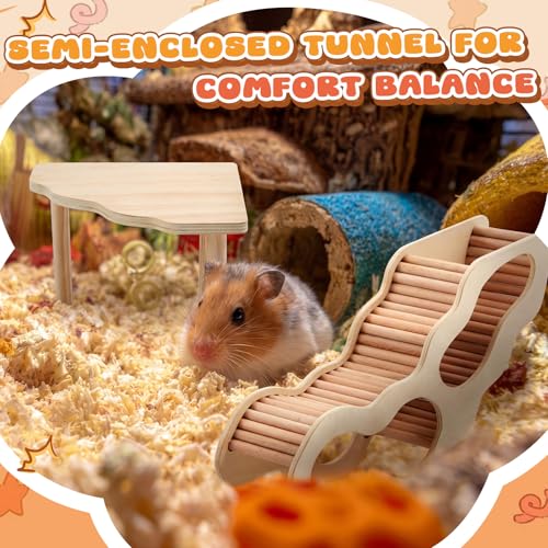 2 Pcs Wooden Hamster Platform with Ladder & Tunnel for Gerbils, Rats, Mice, Syrian Hamsters Burrowing Climbing, Hamster Cage Accessories, Habitat Enrichment Decor(Secret Peep Tunnel) - style: Secret Peep Tunnel