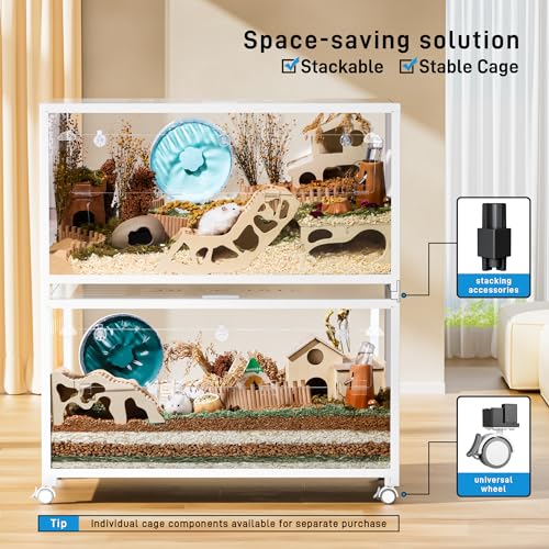 BUCATSTATE Hamster Cage 2.0, Large Hamster Enclosure (39in, White) | Stackable 5.4 ft² Large Habitats with Deep Beddiing Base, Sturdy Aluminum Frame, Front and Top Access, Easy Assemble - color: White, size: 39.3"L x 19.7"W x 20.6"H