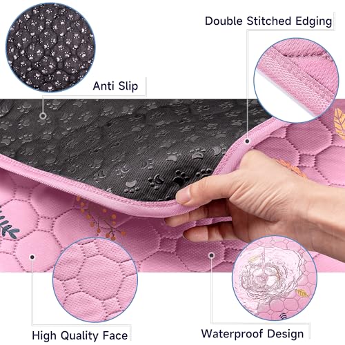 Sunheir 2 Pack Washable Guinea Pig Pee Pads, 24" x 48" Waterproof Reusable Guinea Pig Cage Liners, Absorbent Bedding Training Mat for Small Animal Guinea Pigs Rabbit Bunny Hamster - Pink - color: Leaves - Pink, size: 24x48 Inch (Pack of 2)