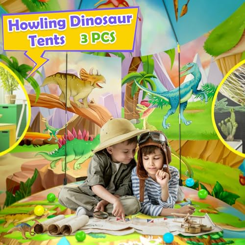 PigPigPen 3pc Dinosaur Play Tent for Kids, Baby Ball Pit, Crawl Tunnel, Castle Tents for Toddlers, Children Indoor & Outdoor Playhouse Toys, Perfect Kid’s Gifts - style: 3PC Dinosaur Tent