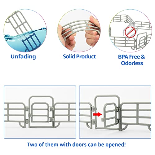 TOYMANY 20PCS Corral Fencing Panel Accessories Playset Includes 2 Gates Fences, Plastic Fence Toys for Barn Paddock Horse Stable or Farm Animals Horses Figurines, Educational Gift for Kids Toddler - style: Silver(20PCS)