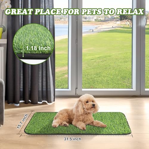 Washable Artificial Grass Mat for Dogs Pet Potty Training (15.7''*31.5'') | With Drainage Holes, Easy to Wash, for Puppy Training, Grass Doormat, Suitable for Indoor and Outdoor Daily Use