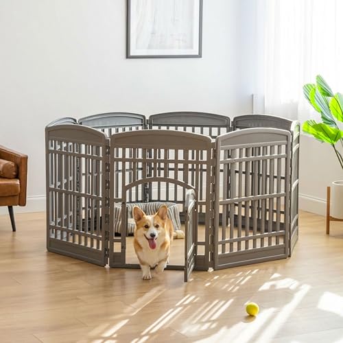 IRIS USA 8-Panel Dog Playpen, Pet Enclosure, Gray | Safe Play Zone, Configurable Layout, Custom Pen Configuration, Multi-Shape Setup, Stable Non-Tip Base, Secure Door Latch - color: Gray, size: 8 Panel - 34" H