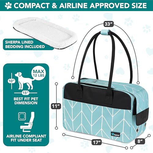 PetAmi Dog Purse Carrier for Small Dogs Cats, TSA Airline Approved Soft-Sided Pet Carrier with Pockets, Ventilated Travel Tote Bag with Bed & Shoulder Strap, Puppy Kitten, Max 12 lbs, Chevron Teal - color: Chevron Teal