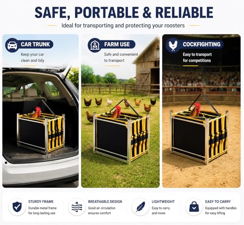 Gilprop 2 Set 2 Compartment Chicken Carrier with Metal Frame, Foldable Rooster Transport Cage, Breathable Canvas Poultry Travel Crate with Handle, Portable Chicken Coop for Farm, Show, Outdoor Use