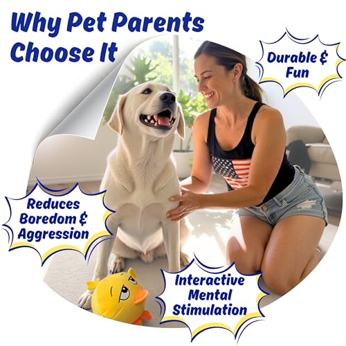 Ducky 3 in 1 Plush Duck Dog Chew Toy with Squeaky Ball Inside for Aggressive Chewers, Super Interactive, No Stuffing, Strong Tough Heavy Durable, Birthday Gift Box for Small & Large Breeds - color: Yellow