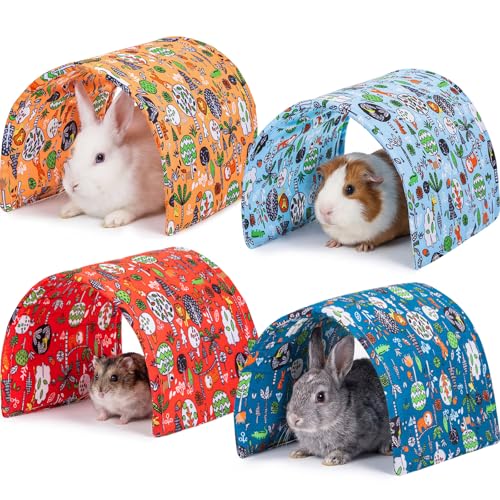 BreezeHug 4 Pcs Guinea Pig Tunnel Foldable Rabbit Hideout Washable and Soft Bunny Hide House Ferret Tunnel Toys Cage Accessories for Small Animal Hamster Hedgehogs Chinchilla(Doodle Forest) - style: Doodle Forest