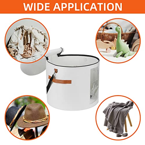 Large Hat Storage Box 19'' for Women and Men - Foldable Round Box With Lid, Felt Stuffed Animal Toy Storage Bin, White - color: White