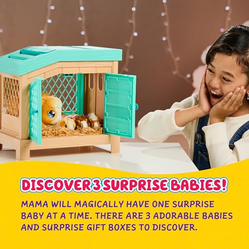 Little Live Pets Mama Surprise Guinea Pig Plush Toy, Interactive Stuffed Guinea Pig Hutch and 3 Babies, Animal Plush with 20+ Sounds, Toys for Ages 4+ - style: Guinea Pig