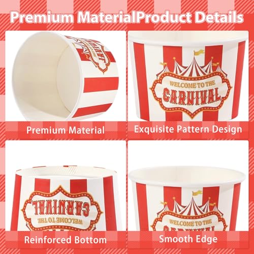 120Pcs 12oz Carnival Theme Ice Cream Cups for Hot or Cold Food | Circus Dessert Bowls Disposable Red White Large Snack Cups for Carnival Birthday Baby Shower Party Supplies - style: Carnival Dessert Cup