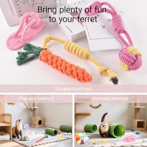 Ferret Toys Set Chew Rope Squeaky Exercise Toy Ferrets Rat Small Animals | 13 Pack Colorful Chew Teething Rope Squeaky Interactive Sound Chewing Balls Exercise Scratch Toys