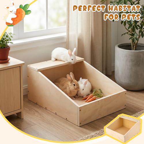 17"x12"x12" Wood Rabbit Nesting Box with Mat, Wooden Small Animal Hideout | for Breeding, Multi-Purpose Hutch for Rabbits, Chickens, Ducks, Guinea Pigs, Chinchillas and Birds & Other Small Animals