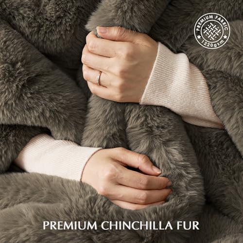 EVERGRACEHOME Faux Chinchilla Fur Throw Blanket, 60"x80", Smoky Sable | Luxury, Super Soft, 1220GSM, Fluffy Cozy Mink, Reversible Velvet Back, Warm Thick Heavy Winter Throw for Couch Bed, Gift - color: Smoky Sable, size: 60"x80"