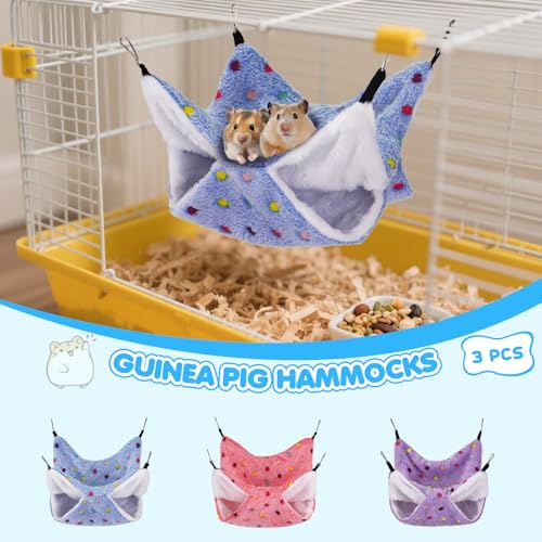 YedsIntu 3 Pcs Guinea Pig Hammock, Rat Ferret Hamster Hanging Hammock Guinea Pig Accessories for Small Animals Chinchilla Parrot Sugar Glider Ferret Squirrel (11"×11") - color: Purple, Blue, Red