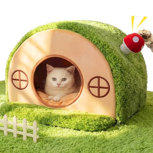 Cat House for Indoor Cats - Tree Hole Cat Bed Cave Hideaway | Enclosed Calming Shelter for Small Medium Pets, Removable & Washable Cushioned Pillow, Cute Kitten Bed with Anti-Slip Base