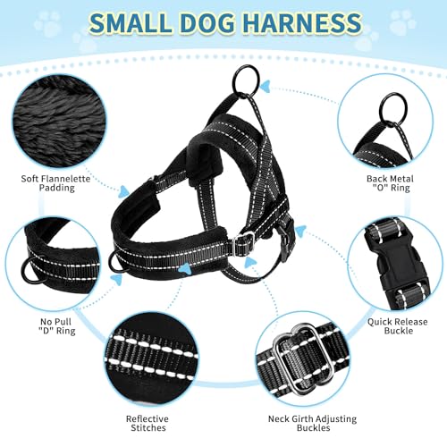 SlowTon No Pull Small Dog Harness and Leash Set with Front Clip | Soft Padded, Neck & Chest Adjustable, Lightweight, Anti-Twist, Puppy Vest Harness Pet Lead Combo for Small Medium Dog, B XXS - color: Black, size: XX-Small