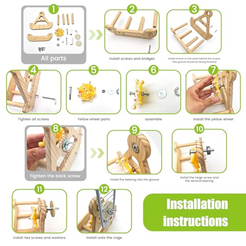 Bird Stand Perch Toy,Interactive Rocking Parakeet Toy and Perch, Wooden Exercise Wheel Cockatiel Toy, Intelligence Puzzle Enrichment Toys,Bird Playground Play Stands for Conure Budgie(C) - color: D