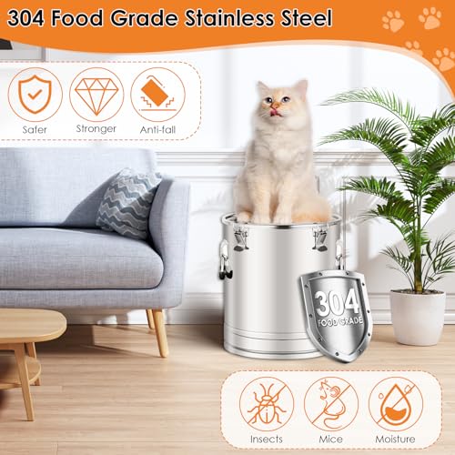 Stainless Steel Dog Food Storage Container,30LB/35LB Airtight Dog Food Storage Container with Lid to Keep Fresh,Easy Clean Large Pet Food Storage Container with Scoop for Cat Food,Chicken Feed,Rice - size: 30 LBS