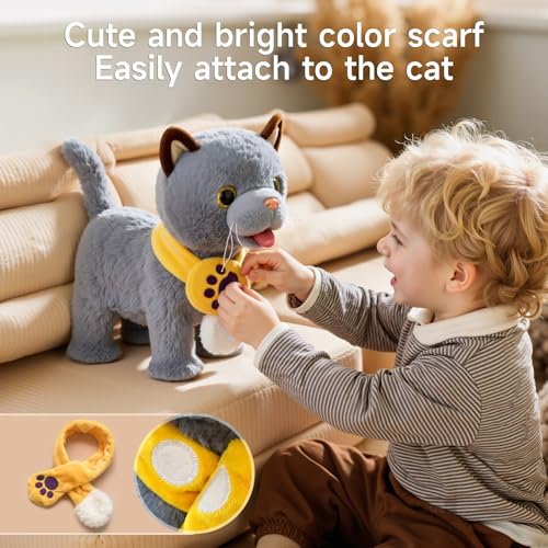 TUMAMA Walking Cat Set, Cat Toys for Kids Age 2 3 4 5+ Years | Wag Tail, Meows, Pretend Dress Up,Sing, Realistic Stuffed Cat