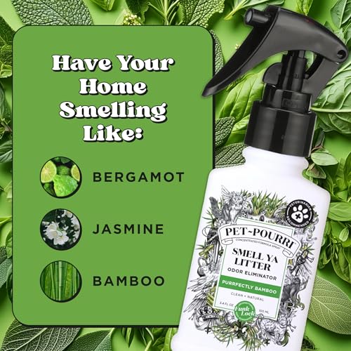 Pet-Pourri Smell Ya Litter Cat Litter Deodorizer Spray, Purrfectly Bamboo 3.4 Fl Oz, Up to 170 Uses,Pet Odor Remover Essential Oils Air,Carpet,Urine,Vet Recommended, Bergamot Bamboo Scent,(Pack of 2) - size: 3.4 Fl Oz (Pack of 2)