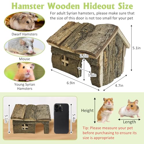 kathson Bark Wood Dwarf Hamster House with Small Window Mouse Natural Chewable Hideout Hut Mice Resting Room Hamster Cage Accessory for Dwarf Hamster Mice Young Syrian Hamsters and other Small Animals