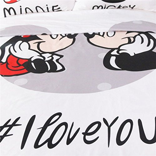 Microfiber Reversible Printing Minnie&Mickey Couples Duvet Cover 3PCS Bedding Set with Zipper Closure - Ultra Soft Lightweight and Easy Care, Queen - color: White3, size: Queen