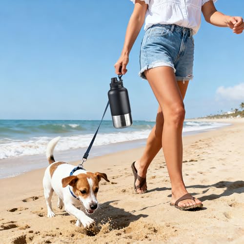 Cibaabo Insulated Dog Water Bottle 32oz Keep Water Cool with 2 Bowls | Travel Feeding & Hydration | Stainless Steel Double Wall Thermos | Portable Pet Dispenser | for Dog & Owner | Hiking Beach - color: Slate Gray