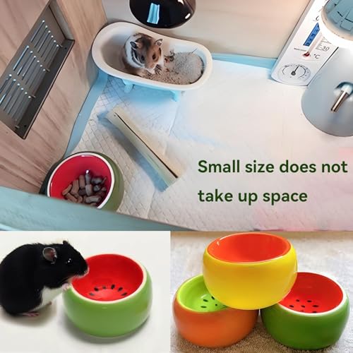 JSLZF Hamster Food Bowl Ceramic Small Gerbil Dish Prevent Chewing (3 PCS) | Small Animal Bowl for Rat and Ferret, Prevent Knocking Over and Food Splashing, Fruit Pattern, Easy to Clean
