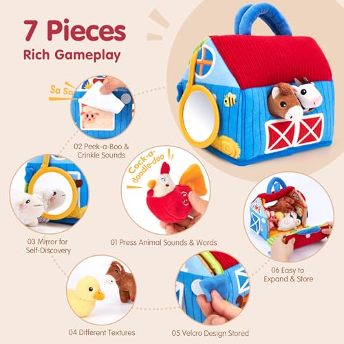 hahaland Baby Toys 6-12 Months, Surprise Barn Farm Animals with Sounds Word | 6PCS Farm Toys Montessori Toys for 6 Month Old Baby Gifts Toddlers Christmas Birthday Gift 1 Year Old Boy Girl Gifts