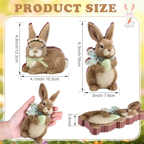 DoubleFill 2 Pcs Easter Bunny Figurine Easter Wooden Bunny Figurines Farmhouse Rabbit Table Decoration for Spring Office Centerpiece Decor Party Supplies - style: Elegant Style