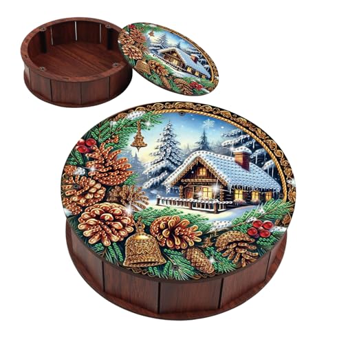 JISHSHAY Christmas Diamond Art Storage Box Christmas Tree Diamond Painting Wooden Snack Box Xmas Gem Painting Candy Box Gem Art Organizer Case Mosaic Kits for Adults Storage Containers with Lid - color: Christmas House