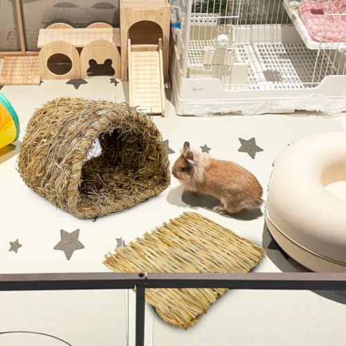 Hamiledyi Bunny Grass Tunnel,Rabbit Grass Bed,Natural Straw Woven Mat Winter Warm Hideaway Hut for Rabbit Gerbil Ferrets Guinea Pig Chinchilla (Small). - size: Small(8.7x7.9x6.3in)