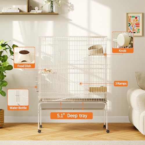 4-Tier Guinea Pig Cage, 55" H Large Nation Cage with Water Bottle, Bowl, Deep Tray, Metal Small Animal Cages On Wheels for Chinchillas, Guinea Pigs, Rabbit, Rat, Sugar Glider - size: 55" H
